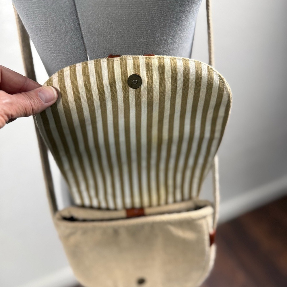 The Village Experience Tan Cotton Canvas Leather Trim Crossbody Bag - Picture 3 of 10